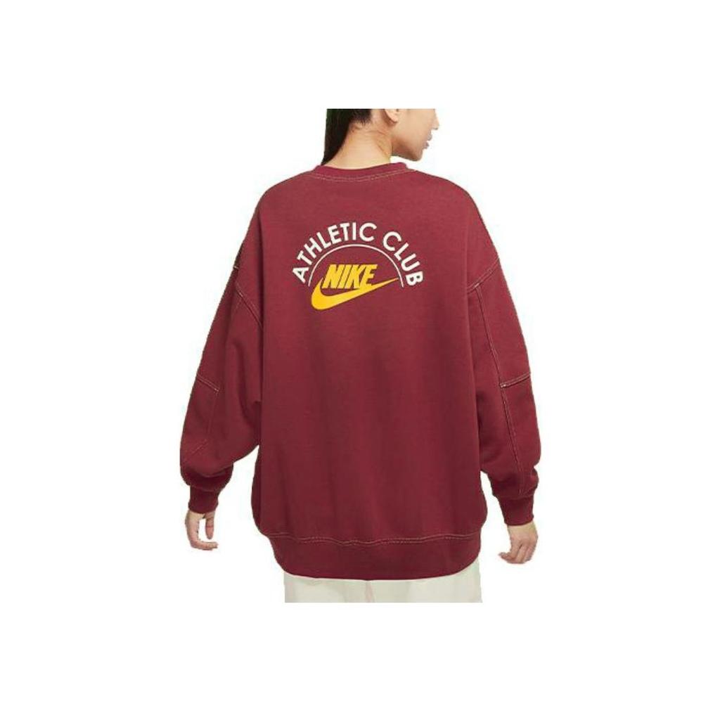 Nike Printed Fleece Sport Pullover Sweatshirt Women Tops Tan Red DQ9146-677