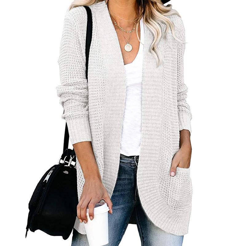 Autumn Winter Vintage Loose Long Sleeve Top Solid Color Cardigan Knitwear V-Neck Sweater