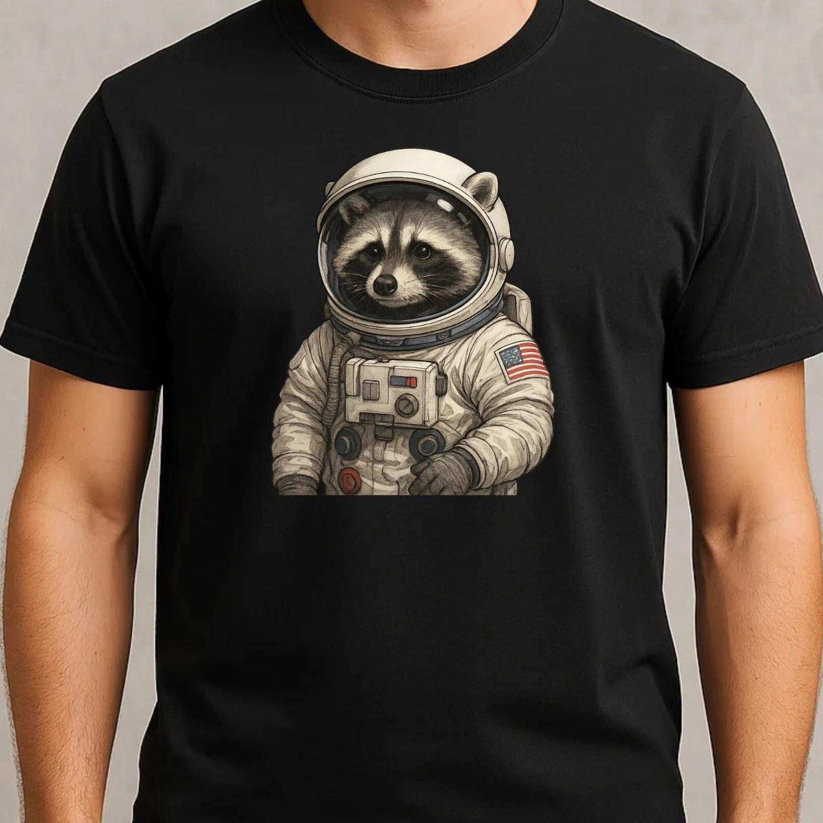 T-Shirt Herren Waschbär Astronaut Motiv Baumwolle Größe S bis 5XL XXXXL