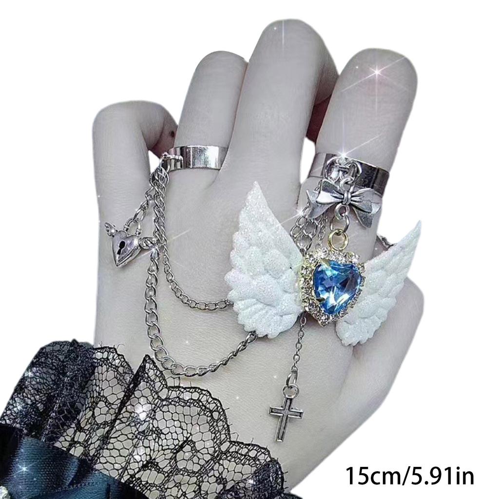 Unique Cross Bat Wing Finger Rings Hip Hop Punk Cuff Ring Gothic Cross Joint Rings Link Chain Stackable Rings for Women