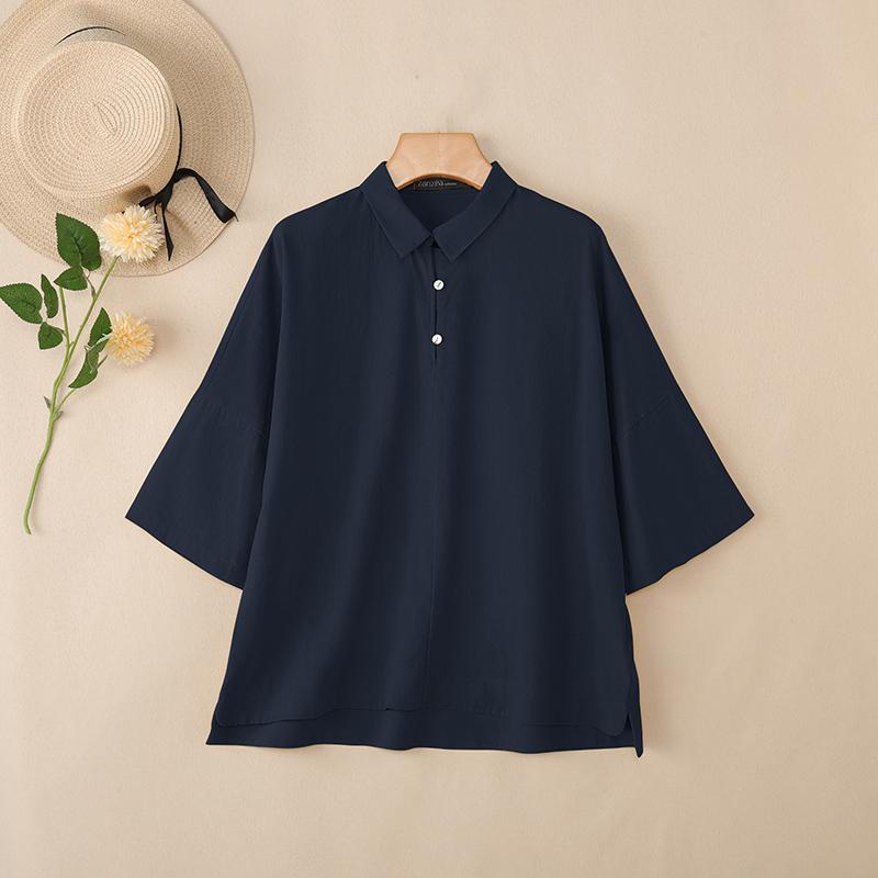 

ZANZEA Женская блузка с отложным воротником, свободного кроя, с рукавами 3/4, в повседневном стиле 4XL тёмно-синий