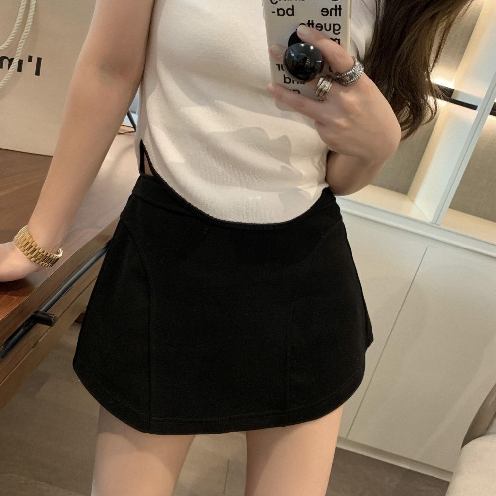 Bust skirt women's summer new design sense niche solid color casual high waist thin anti-light A-shaped skirt short skirt