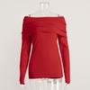 2025 Autumn Winter Women's Sweater Long Sleeve Knitted Crop Top Off Shoulder Sexy Slim Fit Basic Pullover