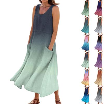 Kadın Yaz Rahat Moda Çiçek Baskılı Kolsuz Cepli Elbise