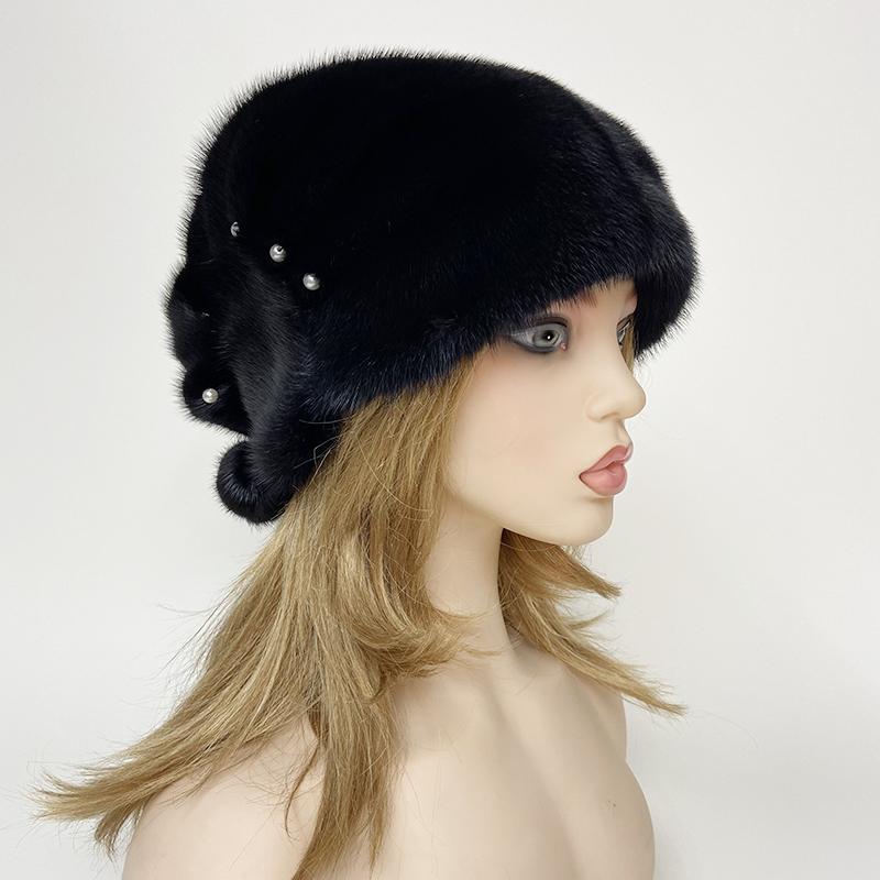 

Черные Женские Новые Шапки-Груши Рождественские Шапки Натуральный Мех Норки Роскошные Зимние Теплые Шары Русские Шапки-Бини Adjustable(55-60cm) чёрный