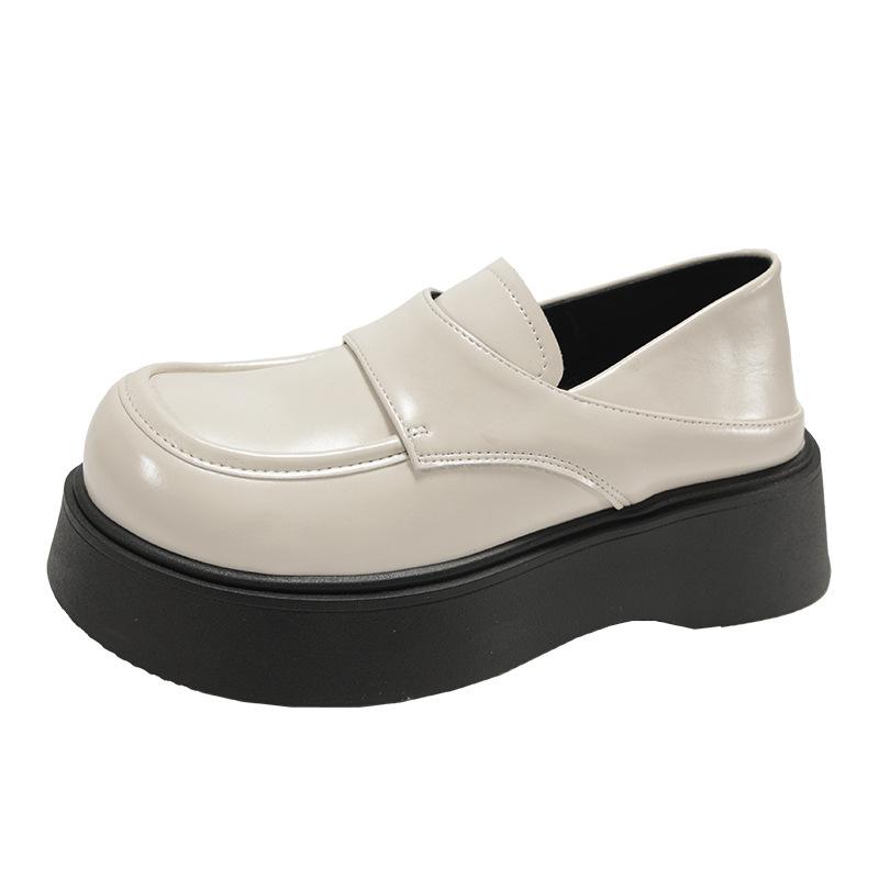 Retro White British Style Platform Small Leather Shoes Women's 2025 New Autumn and Winter Versatile French One-pedal Loafers