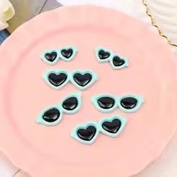 Bag of 100 Round Summer Heart Sunglass Flat Back Resin Cabochons DIY Craft for Souvenirs Artificial Style