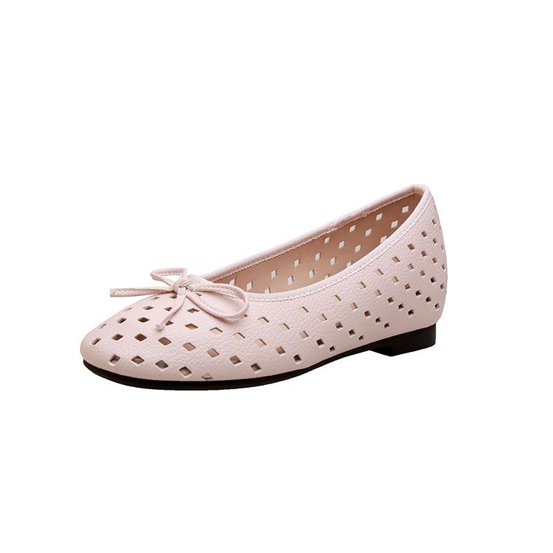 French inner heightening hollow shallow mouth single shoes women's breathable casual bow versatile sandals grandma shoes