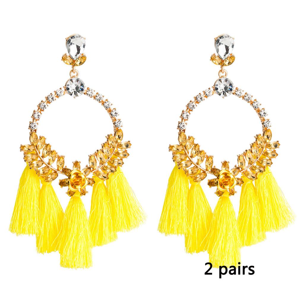 Women's Earring Exaggerated Flowers with Diamonds Tassel Acrylic Earrings Bohemian Temperament Female Earrings