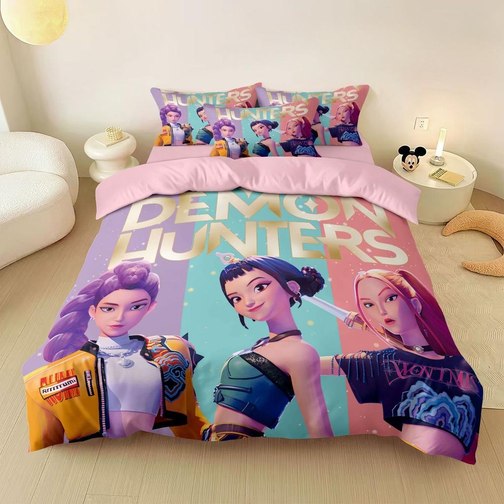 Caçadores de Demônios KPop Rumi Anime Bidimensional Conjunto de Quatro Peças Dormitório Estudantil Macio e Confortável Conjunto de Capa de Edredom e Lençóis