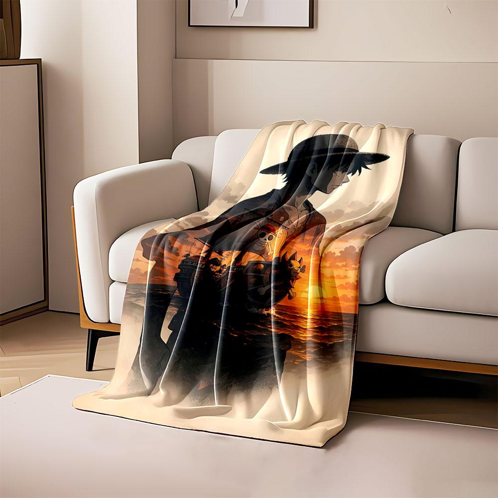 

Silhouette of a person with a ship and sunset embedded in the design. for all seasons blanket lunch break throw gift 80cm x 120cm