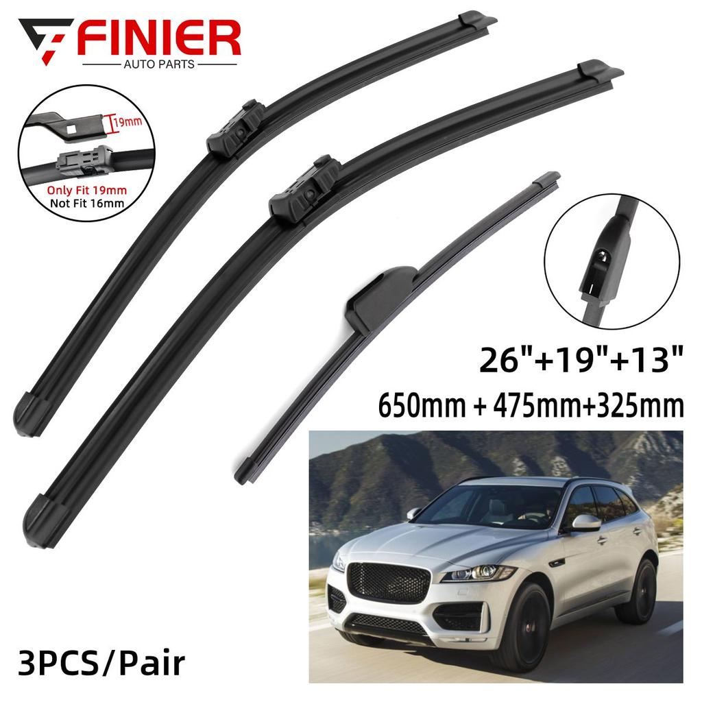 3PCS Wiper Blades For Jaguar F-PACE 2017-2020 26" 19" 13" Fit Front Windshield Windscreen Window Brushes Cutter Accessories 2017 2018 2019 2020