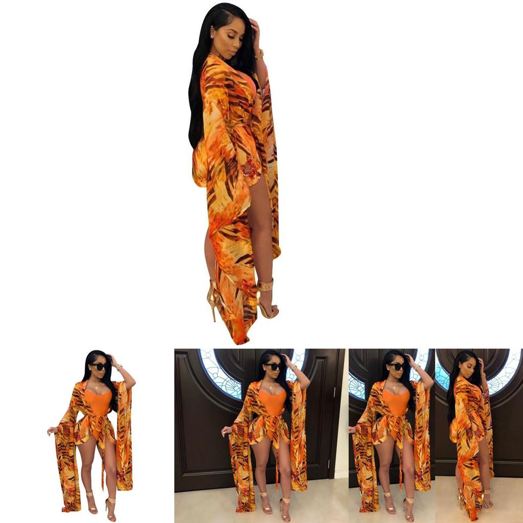 Set Bikini Casual con Stampa Digitale per Donna in Tessuto Chiffon e Seta Lattiginosa