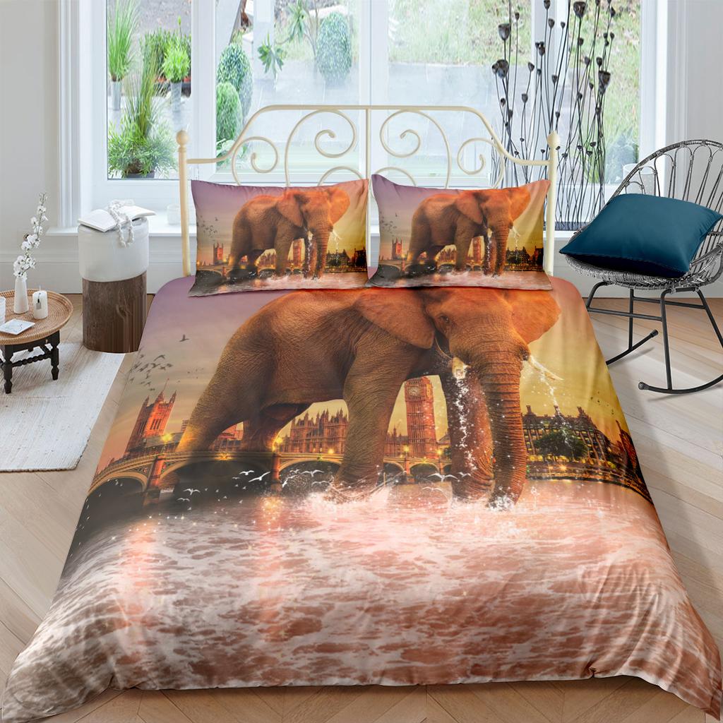 Elephant Duvet Cover King Queen Size Creative Animal Pattern Bedding Set For Kids Teens Adult Lovely Wildlife 2/3pcs Quilt Cover