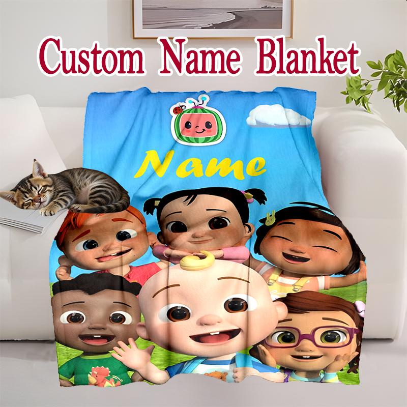 1pc Cocomelon Kids Group Blanket, Home Printed Throw Blanket - Soft Blanket Gift for Family, Washable Sofa Bed Blanket