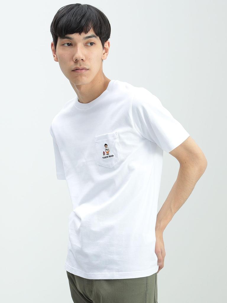 Beams Heart Takibi Bear Print Pocket T-Shirt, Men's, White, Size L