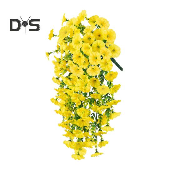 

Искусственные подвесные цветы петунии, устойчивые к ультрафиолетовому излучению, искусственные растения для улицы, искусственная полосатая петуния, весенне-летний декор для дома, каминной двери, крыльца, патио жёлтый