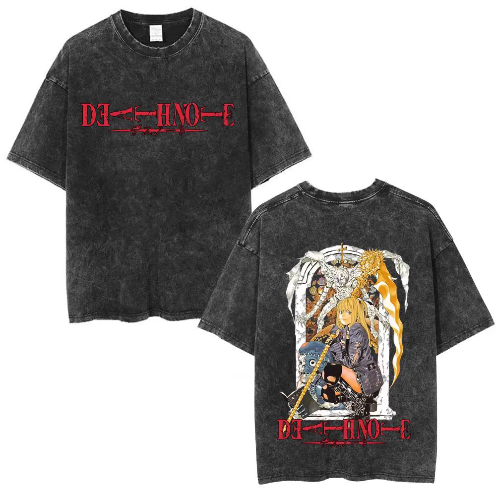 Washed Vintage Anime Death Note Ryuk Light Yagami L Lawliet Graphic T-shirt Men Casual Oversized T Shirt 90s Manga Retro Tshirt