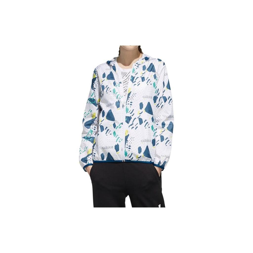 Adidas Neo Printed Pattern Hooded Sports Jacket Daily Casual Outerwear Women White DW7778
