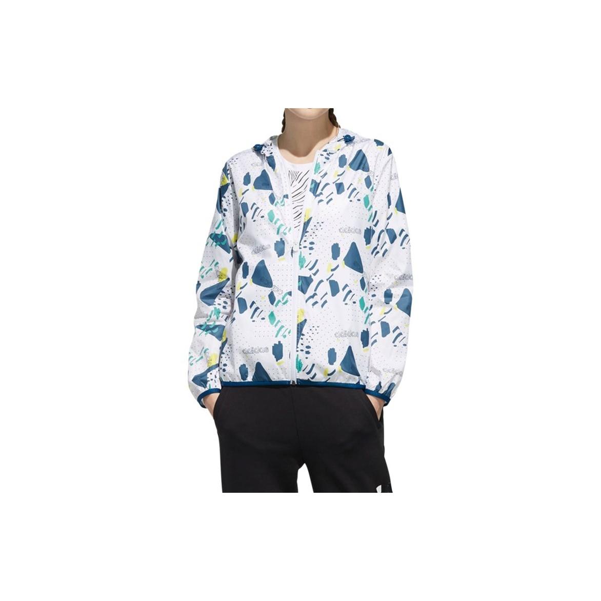 adidas Neo Women s White Floral Print Hooded Woven Track Jacket DW7778 S