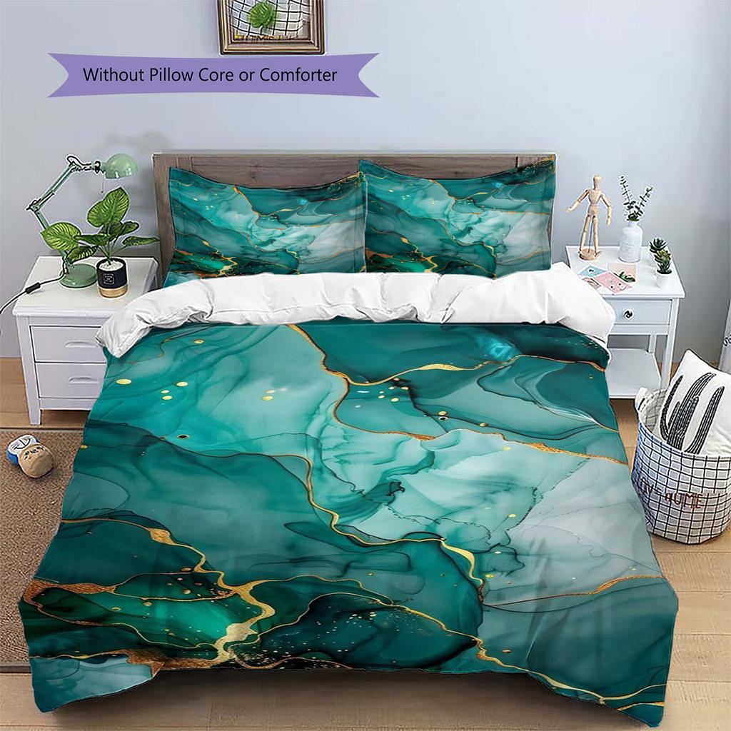 Green Marble Pattern Bedding Quilt Set Quilt Cover Pillowcase Home Decoration Gift (1 * Duvet Cover + 2 * Pillowcase, Without Core)
