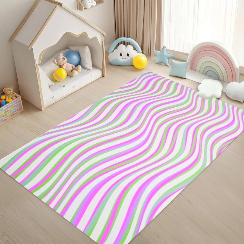 Cute Yellow Blue Warped Checkerboard Area Rug Minimalist Geometry Carpet Non Slip Soft Play Mat For Bedroom Playroom Kitchen