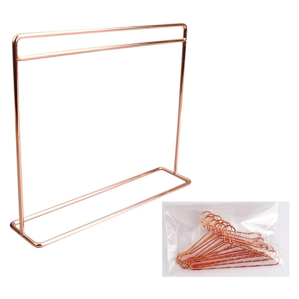 Large 30cm Doll Clothes Rack with 10 Hangers Rose Gold for 1/6 Scale Dolls Long Dress Storage 30x35cm