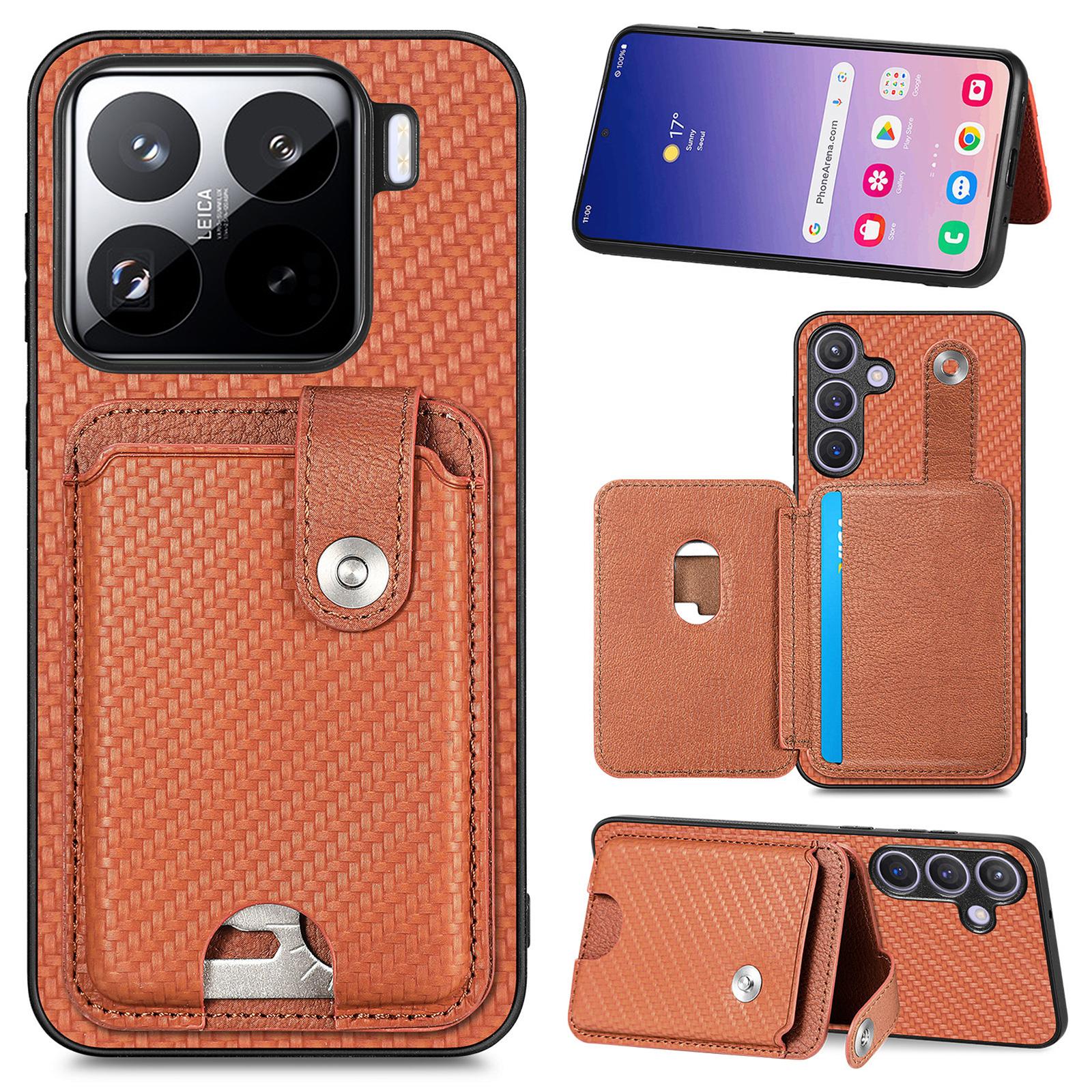 

Для Xiaomi 15 Чохол Тримач для карток Шкіра+ПК+ТПУ Чохол для телефону з картковим ножем Brown