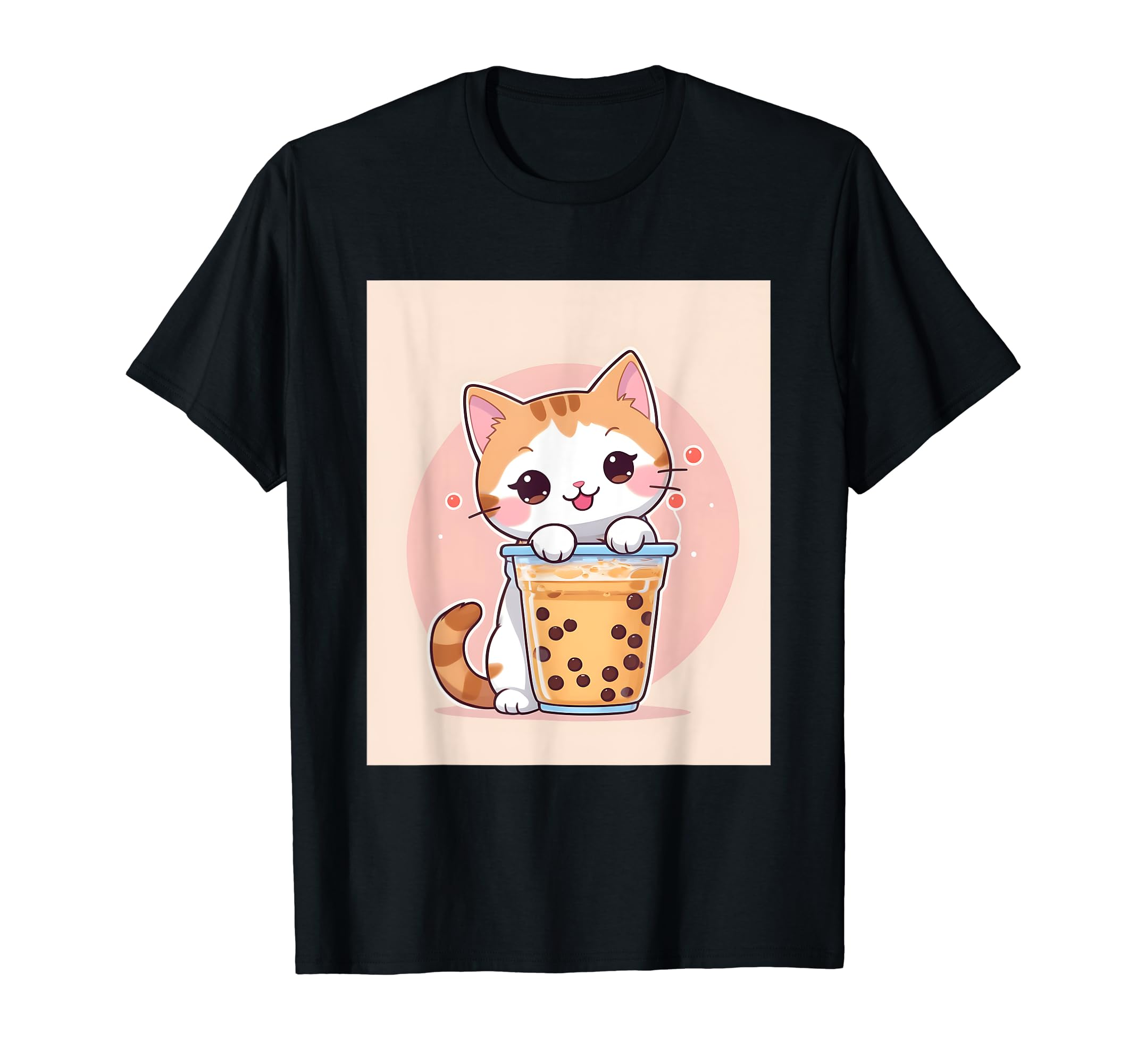 

пузырчатые вещи с принтом Каваи, кошка, боба, чай, милый, японский, футболка чёрный