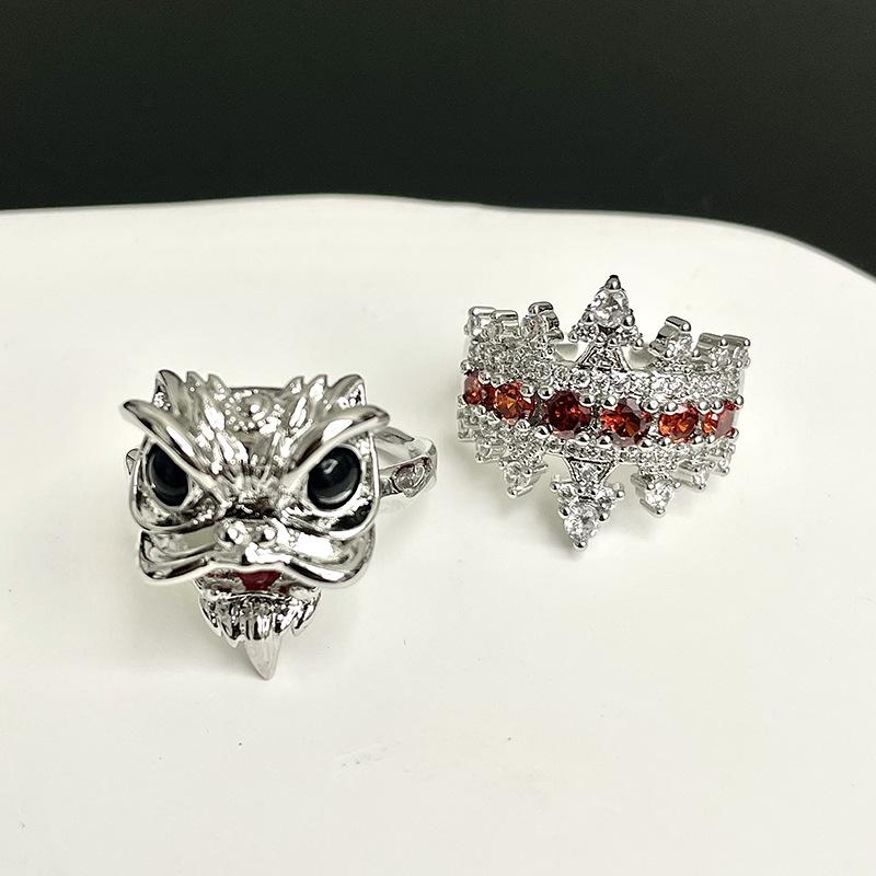 Lion Dance Full Of Diamonds Zircon Niche Design Sense Light Luxury High Sense Personality Opening Ring Cold Wind Ring Woman