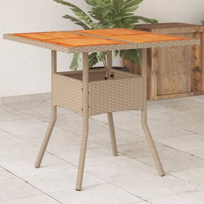 Vidaxl Garden Table, Beige, 80X80X75 Cm, Poly Rattan And Acacia