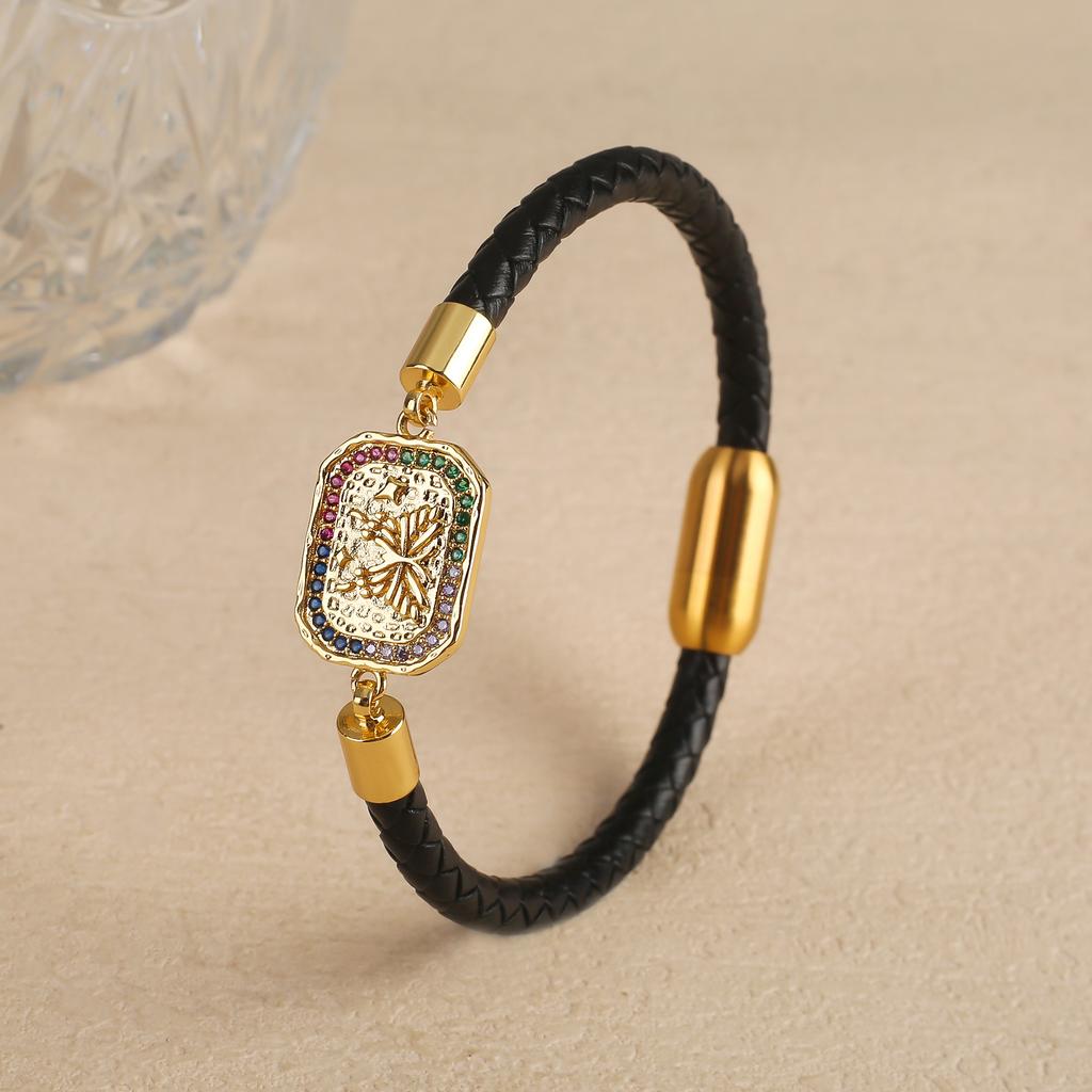 Horký výprodej Černý Kožený Provázek Pletený Zirkoniový Geometrický Náramek Klasické Magnetické Zapínání Párty Svatba Šperky pro ženy Dívky