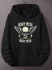 Plus Size Heavy Metal Graphic Hoodie - Wings & Skull Design with Lightning Bolts