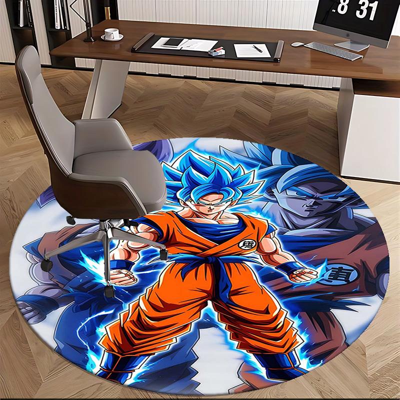 1pc Dragon Ball Z Goku Super Saiyan Blue Round Carpet - Anime Cartoon Design Chair Mat, Non-Slip Rug for Office, Home Decor, Living Room, Bedroom, Gam