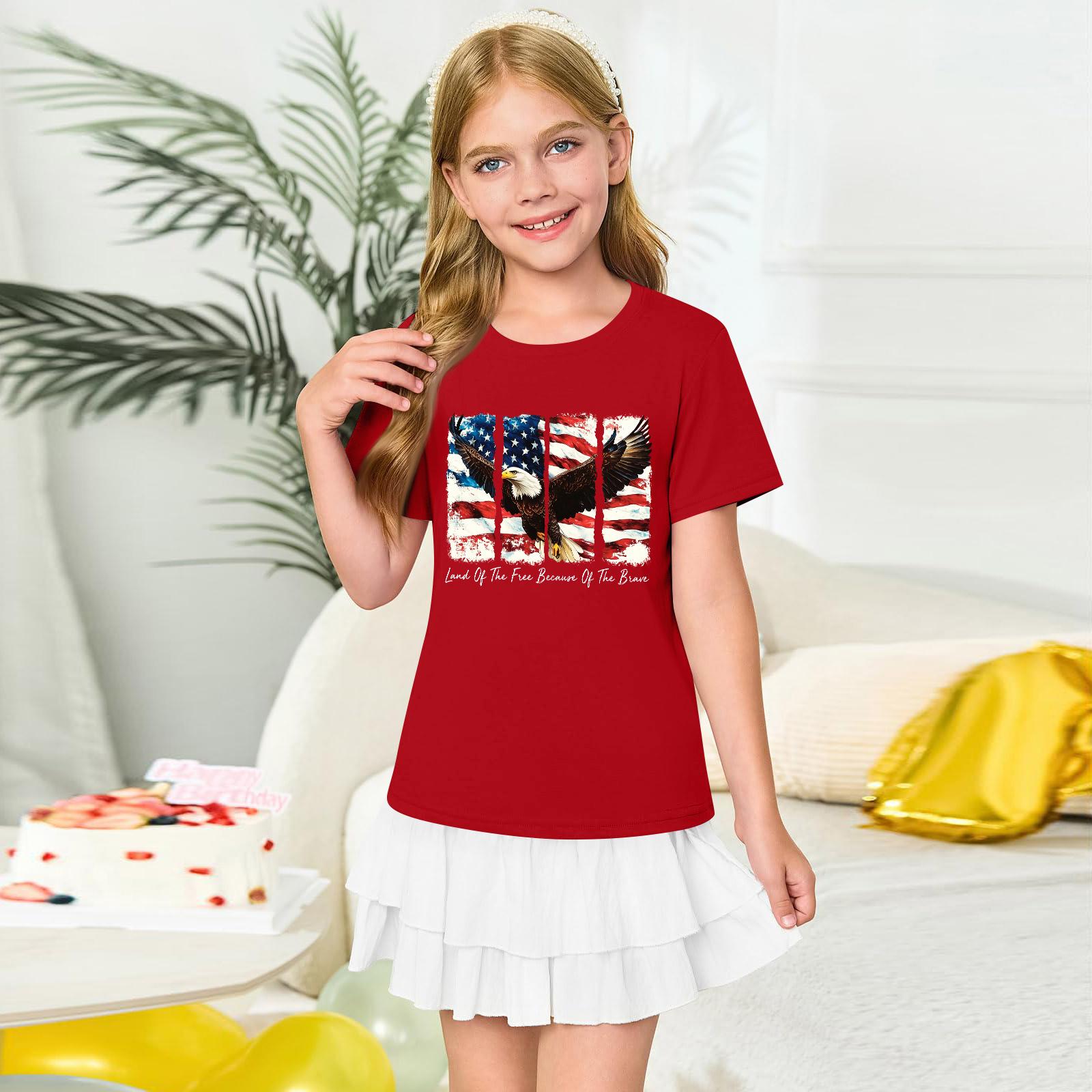 

Girls Round Neck Short Sleeve Printed Casual Short Sleeve 120 червоний