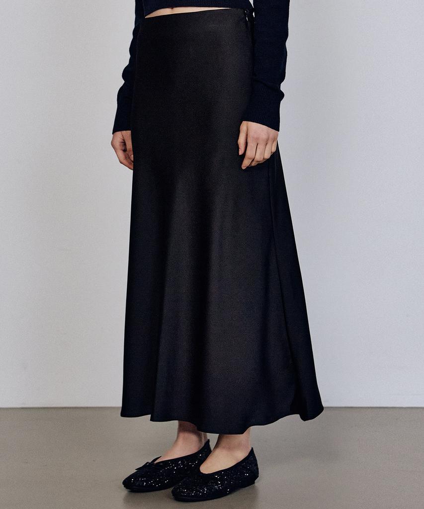 Nigaennikol Satin Flare Long Skirt_Black
