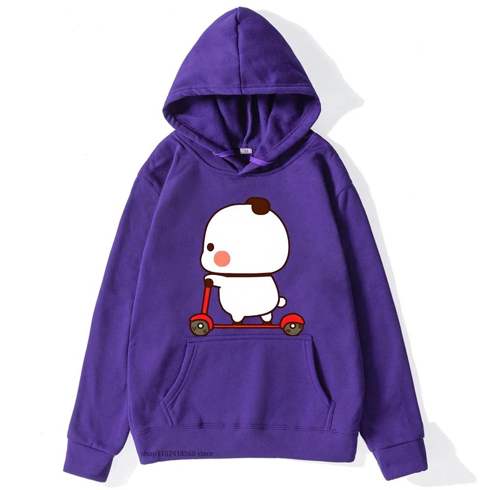Cute Couple Hoodie Cute Bubu and Dudu Are Playing Scooter Together Sweatshirts Hooded Men's Clothes Women Panda Bear Top