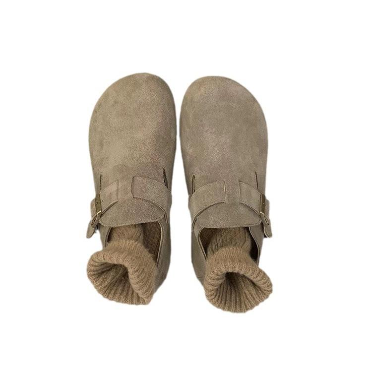 Rindsleder-Version! Mori Plattform Boken Schuhe vielseitige Slipper Herbst und Winter neue Retro Einzel Schuhe Ein-Pedal Damen Schuhe