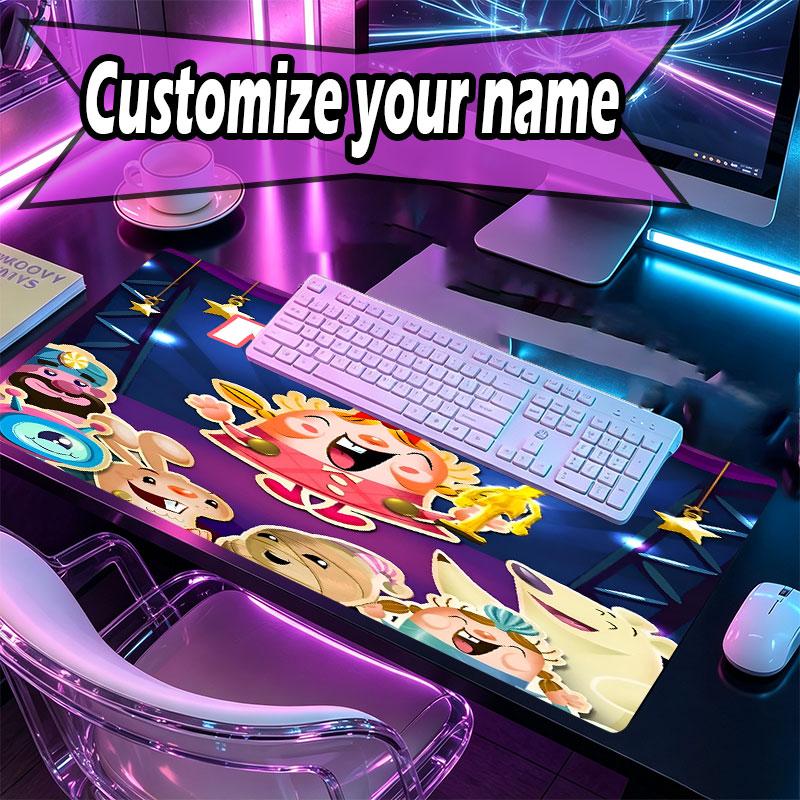 Custom Name Personalized Candy Crush Saga Pattern Mousepad, Laptop PC Desk Mat, Decorative Desk Mat for Home Keyboard Pad Gift