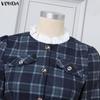VONDA Rochie Casual de Damă cu Guler Înalt, Mâneci Lungi și Patchwork Plaid