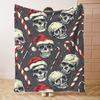 Gothic Skull Candy Cane Print Flannel Throw Blanket Soft Warm Bed Sofa Cover,Decorative Winter Holiday Fleece Rug for Home Bedroom Living Room