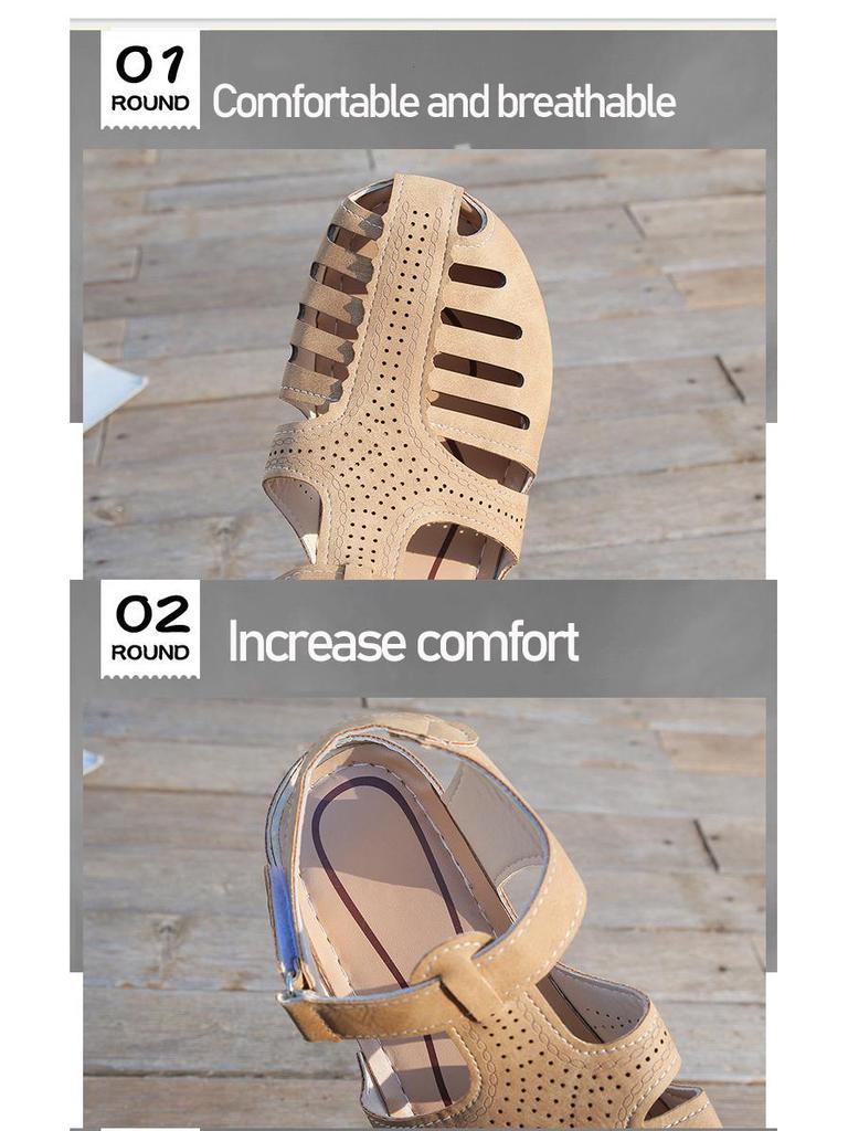 2021 Sommer Damen Klett-Keilsandalen - Große Größe, Europäischer & Amerikanischer Stil, Tägliche Freizeit, Mittelabsatz Baotou-Design