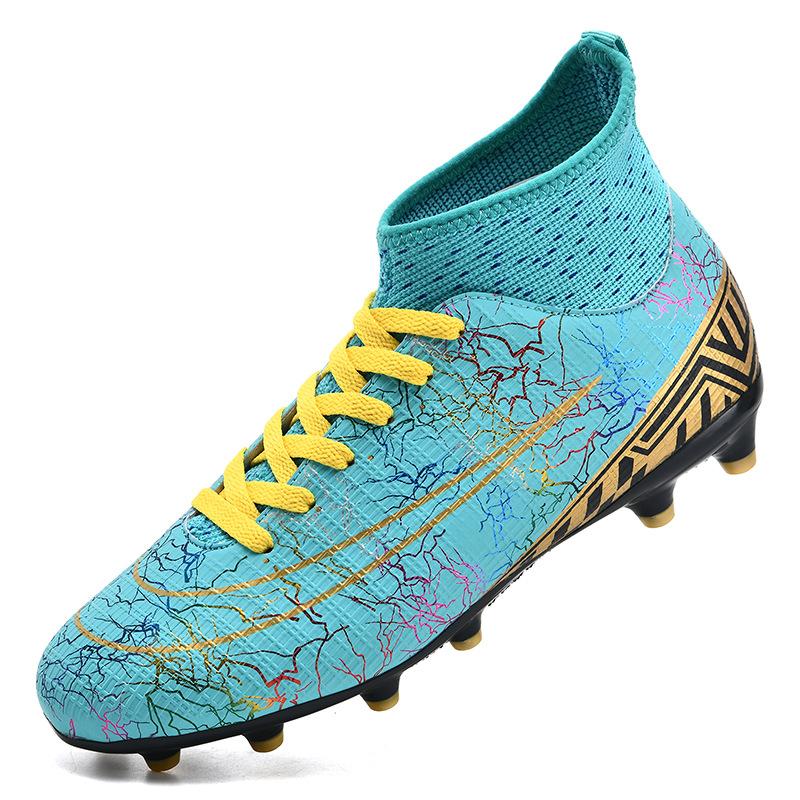 Football Shoes High-Top Tf Broken Nails Artificial Turf Ag Nails Leather Feet Boys And Girls Adolescent Students Training