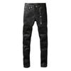 Schwarz beschichtete wachsartige Falten-Straight-Leg-Hose Amerikanische Nischen-Jeans mit Nieten und dünnen Bodenwischer-Langhosen Herren