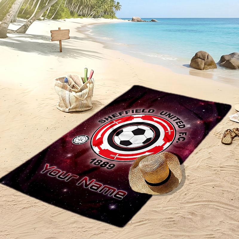 Sheffield United FC Personalized Printed Beach Towel Soccer Logo Support Custom Name Text Absorbent Towel For Sport Travel Special Gift