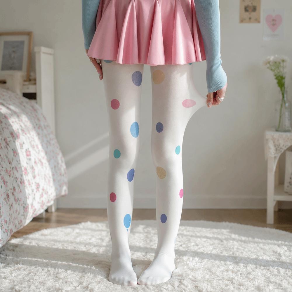 Bunte Polka Dot Strümpfe Elastische Y2K Retro Seidenstrümpfe Strumpfhosen Großer Punkt Strumpfhosen Party