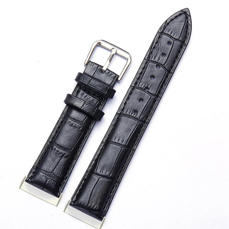 For Fitbit Versa 3/Sense Genuine Leather Watch Band Crocodile Texture Replacement Strap with Stainless Steel Buckle Bracelet