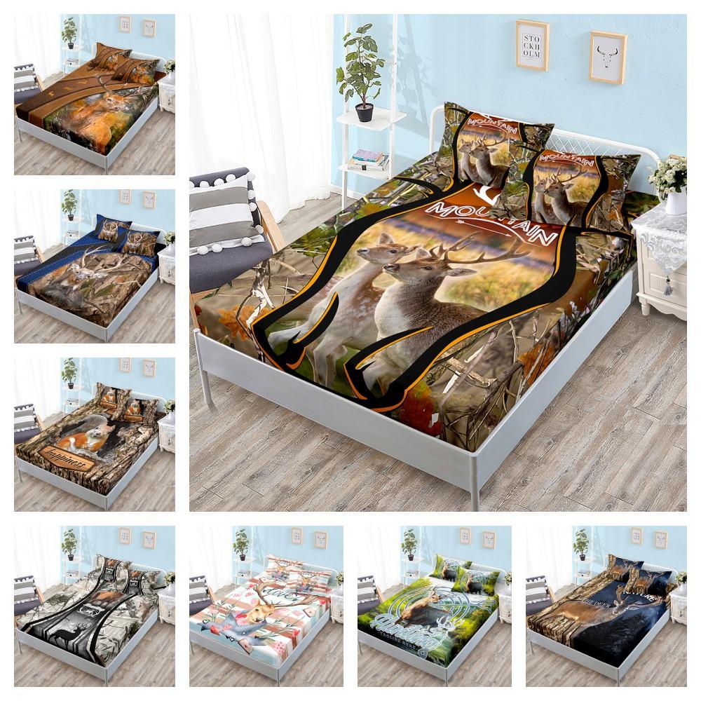 Animal Deer Kit, Mattress, Three-Piece Set, Bedspread, Pillowcase, Mattress Protective Cover, Bed Sheet All-Inclusive, Elastic