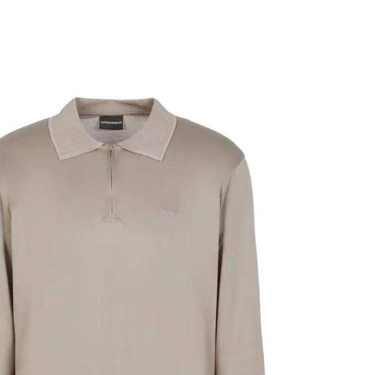Emporio Armani FW23 Solid Color Small Logo Embroidered Pullover Long Sleeve Polo Shirt Men Tops Gray Beige 6R1F85-1JUVZ-0643