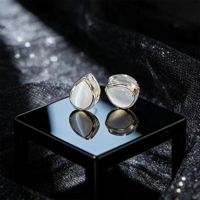 Niche Design Feeling Ice Transparent Opal Double-Sided Water Drop Ear Buckle Exquisite Versatile Earrings Temperament Light Luxury Simple Earrings